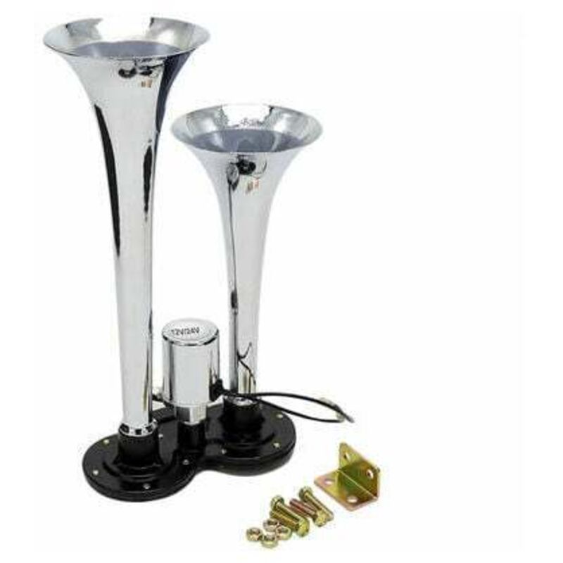 Aiperq - 150dB 12V/24V Universal Dual Trompete Chrom Air Horn Lautsprecher Kit für Zug Lkw