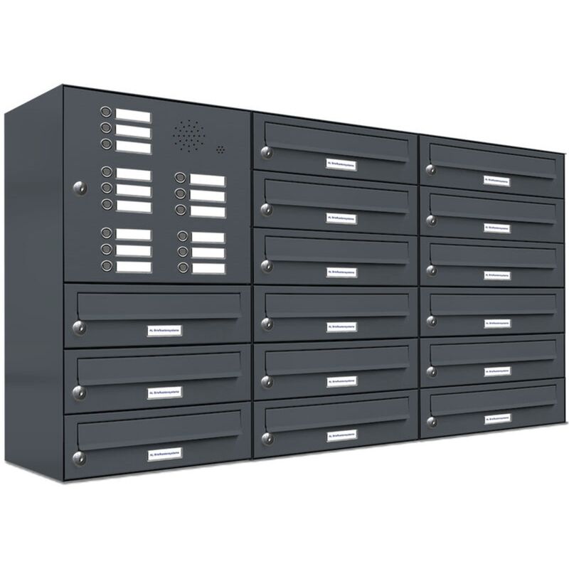 Al Briefkastensysteme - 15er Briefkasten Anlage Aufputz - Wandmontage ral 7016 Anthrazit Klingel