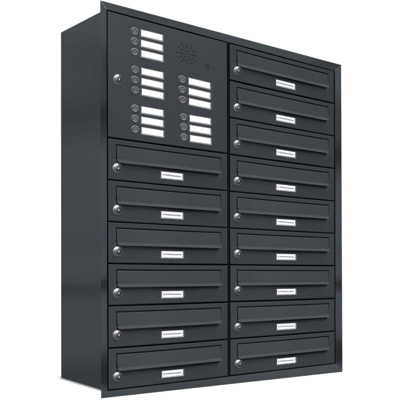 Al Briefkastensysteme - 15er Briefkasten Anlage Unterputz Montage ral 7016 Anthrazit Klingel