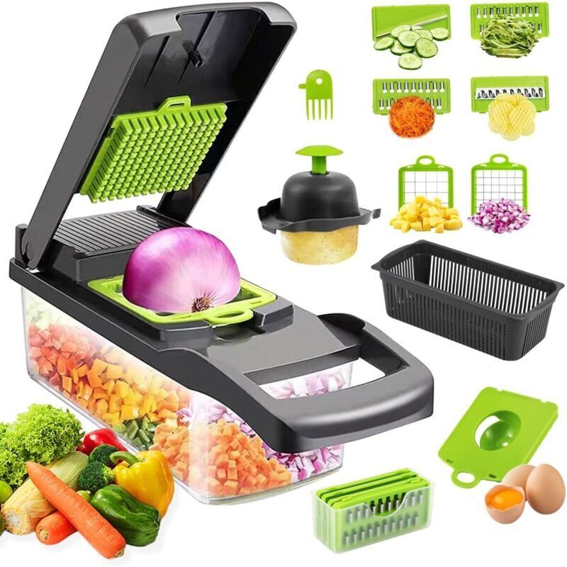 16 in/aus 1 Mandoline Cuisine Kit, Coupe Decoupe Legumes Multifonctions, Legumes Handbuch zu/bei 7 Lames Remplaçables Vegetable Chopper, Coupe Legume