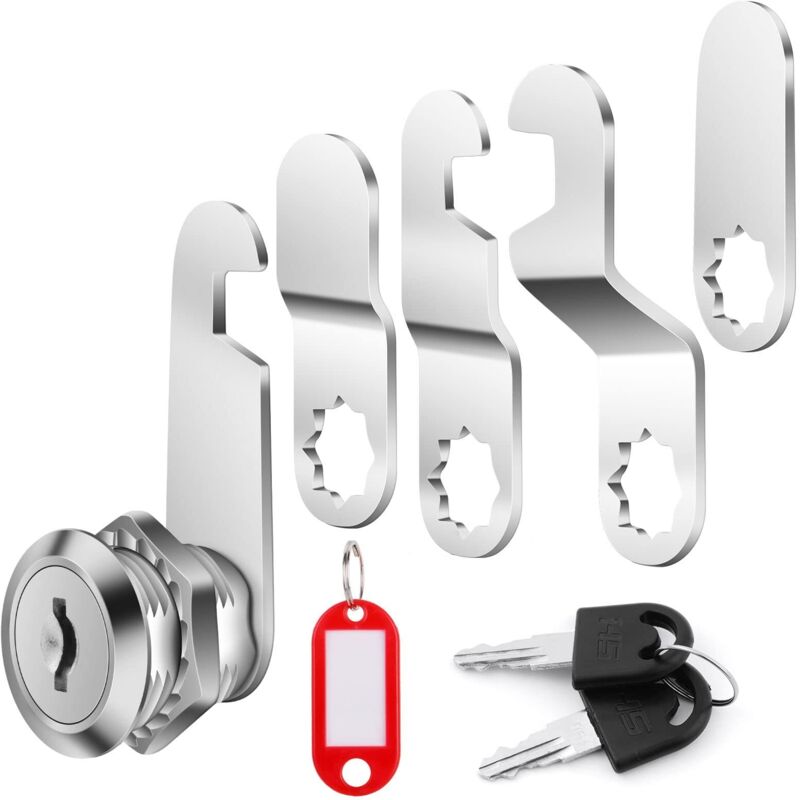 16-mm-Sicherheitsschloss für Briefkästen – Schloss mit 2 Schlüsseln, 1 Schlüsselring und 5 Verriegelungsplatten für Briefkästen, Tresore,