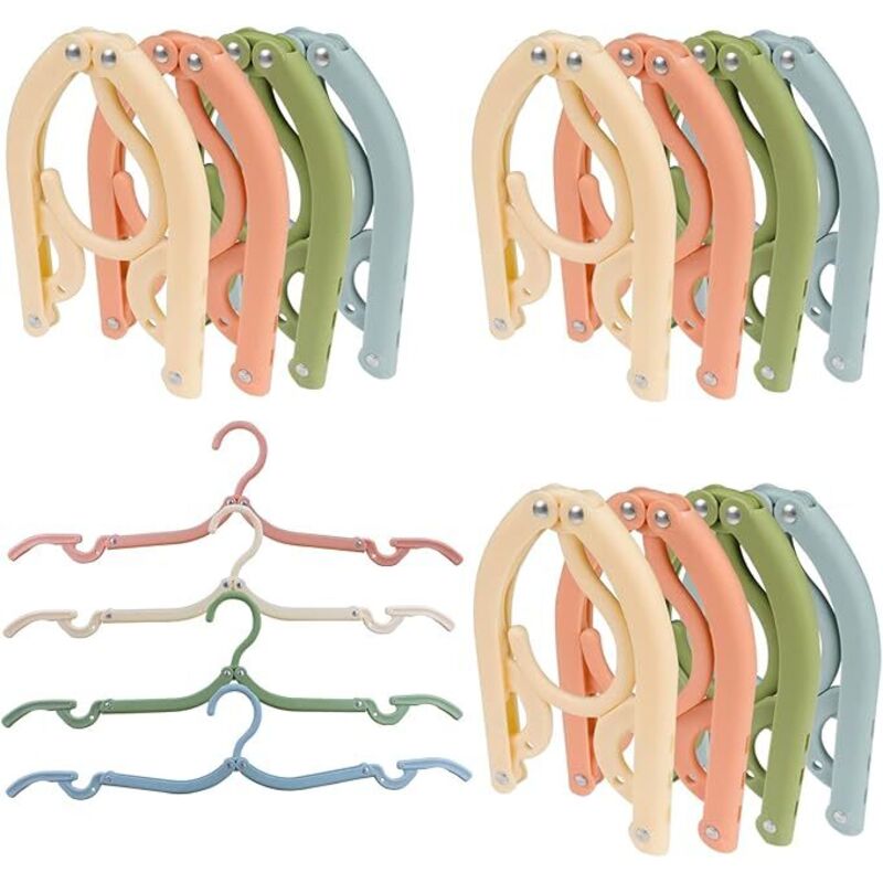 16 Stück Faltbare Kleiderbügel, Zusammenklappbar Kunststoffbügel Platzsparend für Zuhause, Hotel, Reisen, Camping(4 Farben)
