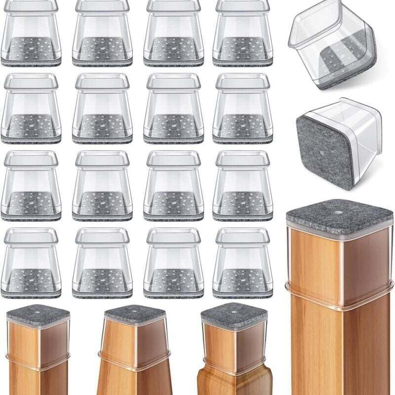 16 quadratische Stuhlbeinschoner aus Silikon, durchsichtige Bodenschoner aus Silikon für Hartholz- und Fliesenböden, Stuhlbeinkappen mit