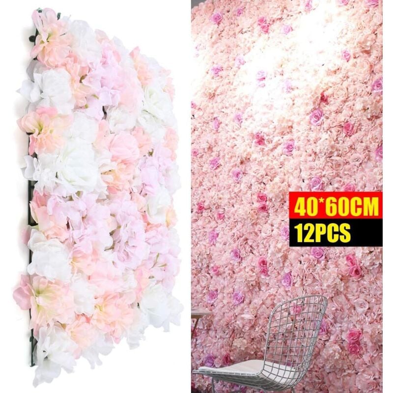 Lot von 12 künstlichen Blumen, Rosenwand, Wand aus künstlichen Blumen diy Wedding Street Background 40 60Cm (Pink)