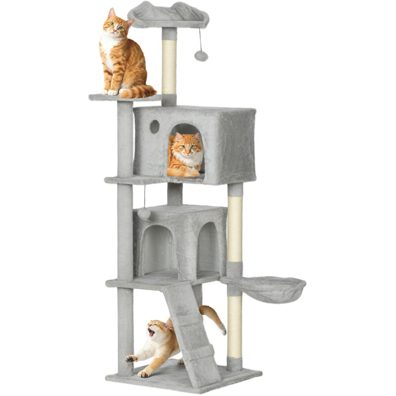 160 cm Katzenkratzbaum, mehrere Ebenen, Sisal-Kratzpfosten, Höhlen, Plüsch-Plattformen, Hängematte, Leiter, Spielbälle