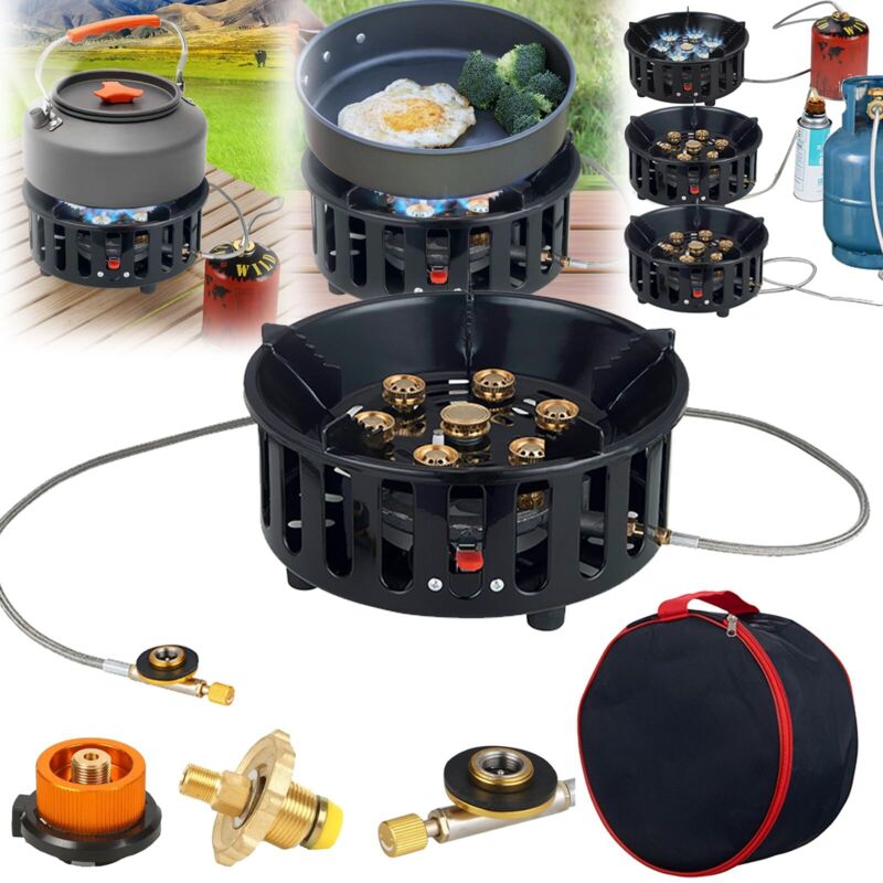 16800 W Gaskocher mit 3 Adaptern, winddichter Camping-Gaskocher mit Piezozündung, Tragetasche, tragbarer Outdoor-Gaskocher für Camping, Wandern und