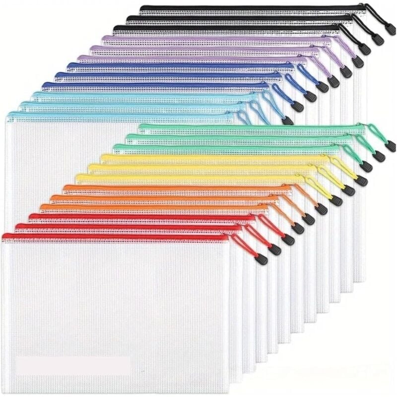 XVX - 16er-Pack Netz-Aufbewahrungstaschen mit Reißverschluss für Schule, Reisen, Heimorganisation, Schulbedarf und Reisen (17 x 23,5 cm)
