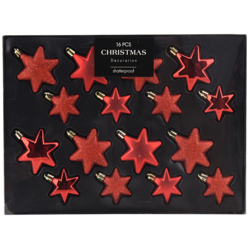 16tlg Weihnachtskugel Set Sterne Rot-CAN303120-Rot