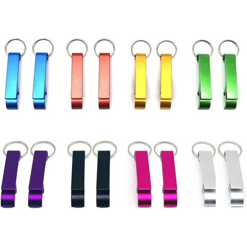 16x ALUMINIUM FLASCHENÖFFNER SCHLÜSSELANHÄNGER VERSCHIEDENE FARBEN SET