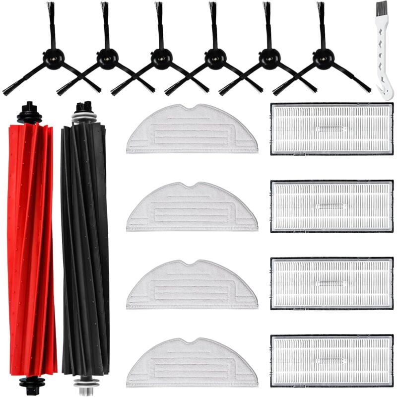 17-teiliges Zubehörset für Roborock S8/S8+ Roboterstaubsauger, bestehend aus 2 Hauptbürsten, 4 Reinigungstüchern, 4 Filtern, 6 Seitenbürsten, 1