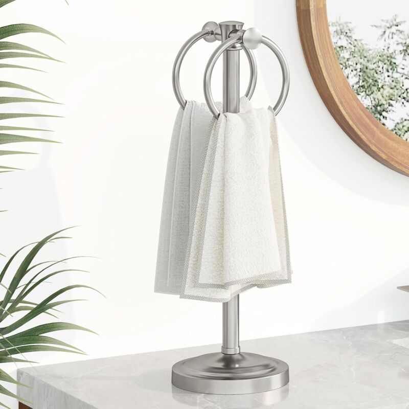 17' Vertikale Handtuchstange aus gebürstetem Nickel, Doppelhandtuchring, freistehende Handtuchstange, Badezimmer-Zubehör-Set, Kosmetik- und