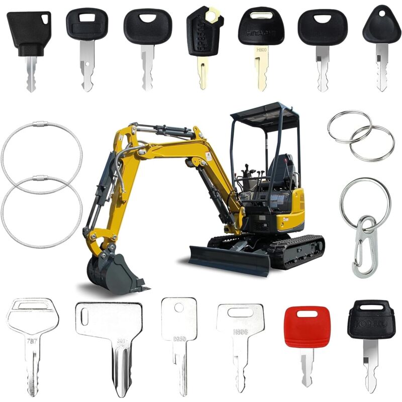 Univcar - 18 Stück Ersatz-Zündschlüssel, für Baumaschinen, Zündschlüssel, Bagger, Baumaschinen, Maschinenschlüssel, Universal-Startschalter