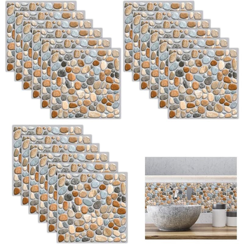 18 Stück wasserdichte selbstklebende Fliesenaufkleber, kleine Steinfliesenaufkleber, wasserdichte PVC-klebende Wanddekoration, Mosaikfliesen (20 x 20