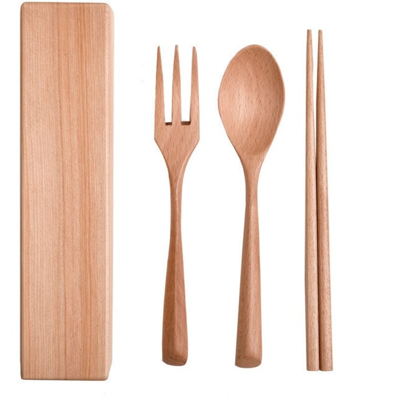 1satz Camping Besteck Aus Holz Tragbare Essgeschirr Mit Löffel Und Holzstäbchen Für Outdoor Aktivitäten Umweltfreundliches Leichtes Besteck Für