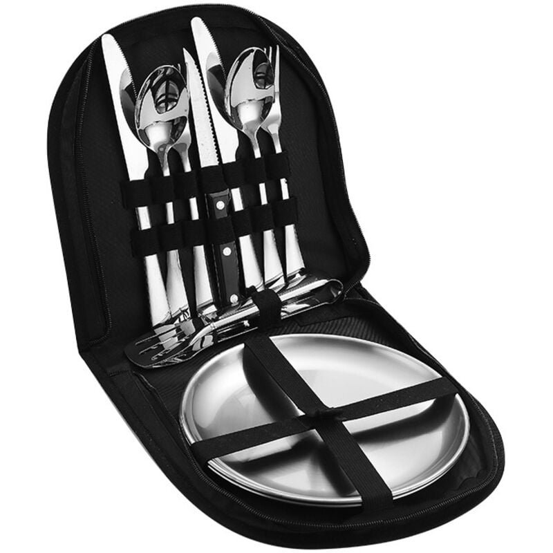1Satz Camping Geschirrset Teilig Tragbares Besteck Set mit Aufbewahrungstasche für Picknick Camping und Grillen für Outdoor Aktivitäten Personen