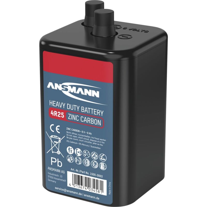 Ansmann 4R25 Batterie, 6V Block Zink Kohle, Taschenlampen Laternen Beleuchtung, quecksilberfrei cadmiumfrei, 9000mAh, 1 Stück