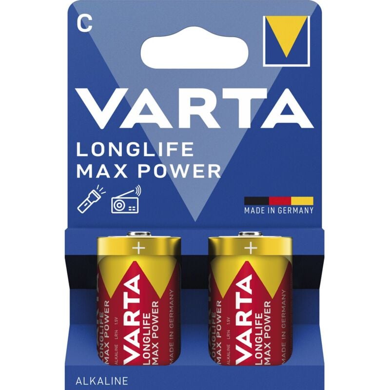 Varta - Longlife Max Power c LR14 Alkali-Mangan Batterie 1,5V 2 Stück - Präzise Energie für Audio-Geräte und ferngesteuertes Spielzeug