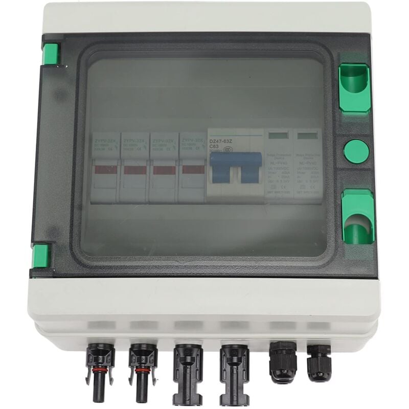 2-adriger PV-Kombinationskasten mit 15-A-Sicherung, Überspannungsschutz und 63-A-Leistungsschalter für netzunabhängige Solaranlagen