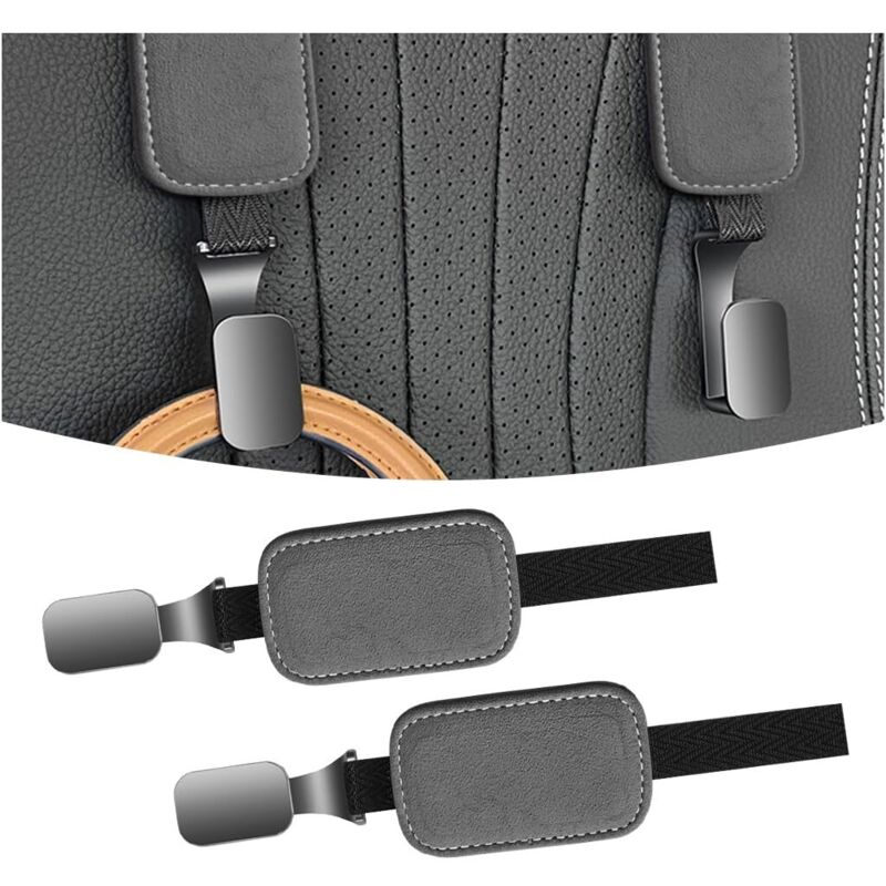 2 Autositz-Kopfstützenhaken, Autositz-Rücksitzhaken aus Wildleder, universelle Autositz-Aufbewahrungshaken aus Nylonseil (grau)