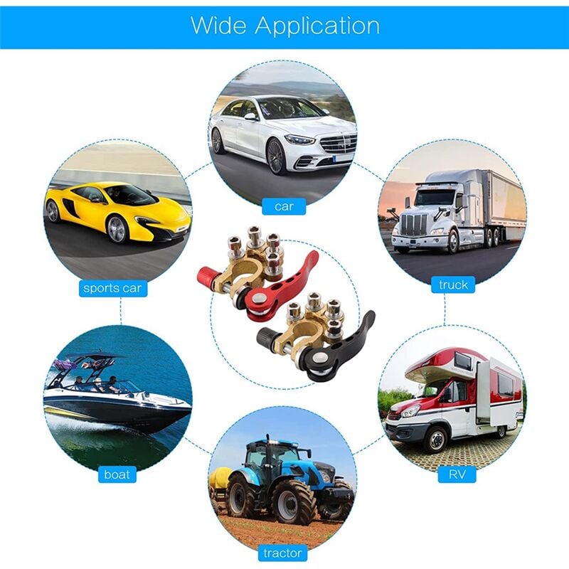 2 Batterieklemmen, 12 V 4-Wege-Polklemme, Autobatterie, Schnellverschluss, Sicher Geklemmte Batterieklemme für Autos, LKWs