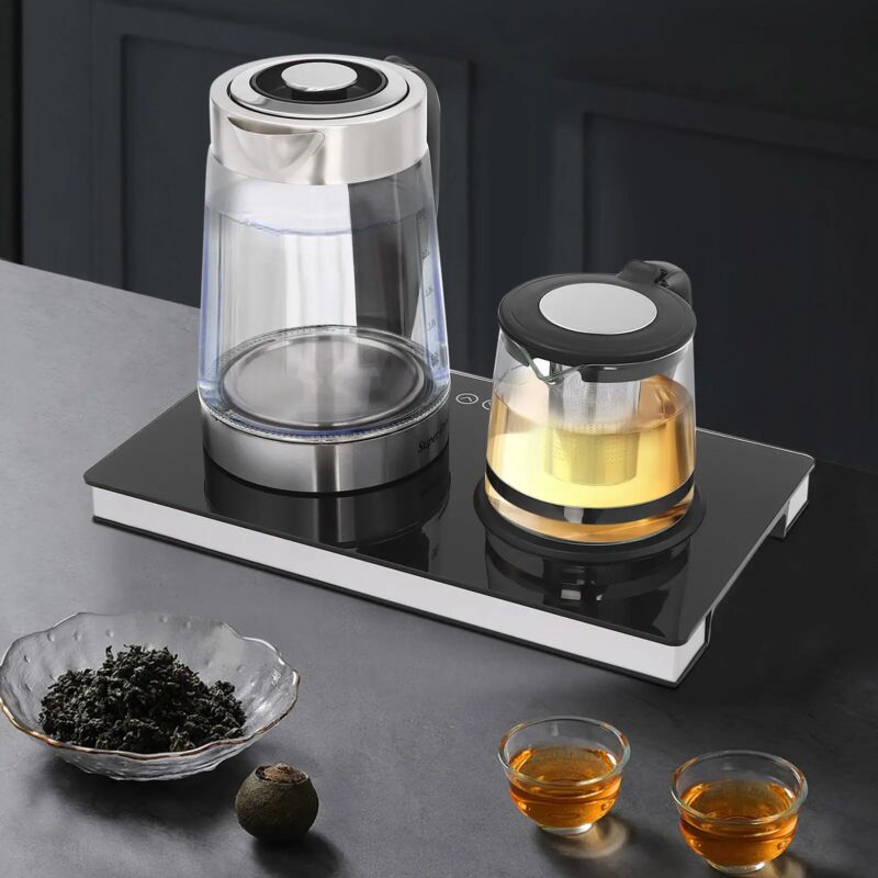 Gojoy - 2-Brenner Elektrischer Wasserkocher Transparenter Wasserkocher Kaffeestation Teestation 2.5L/1000ml 1800W Lcd-anzeige