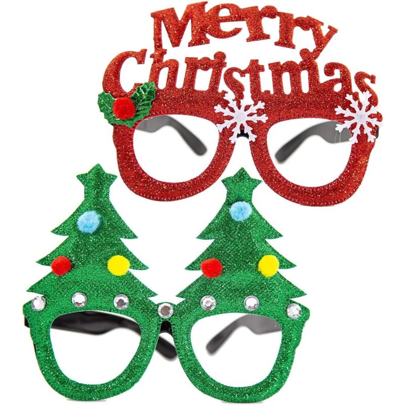 2 Brillen für Weihnachten Weihnachtsbaum Merry Christmas mit Glitzereffekt Kostüm Motto Party Fasching Karneval Weihnachtsdeko Grün Rot