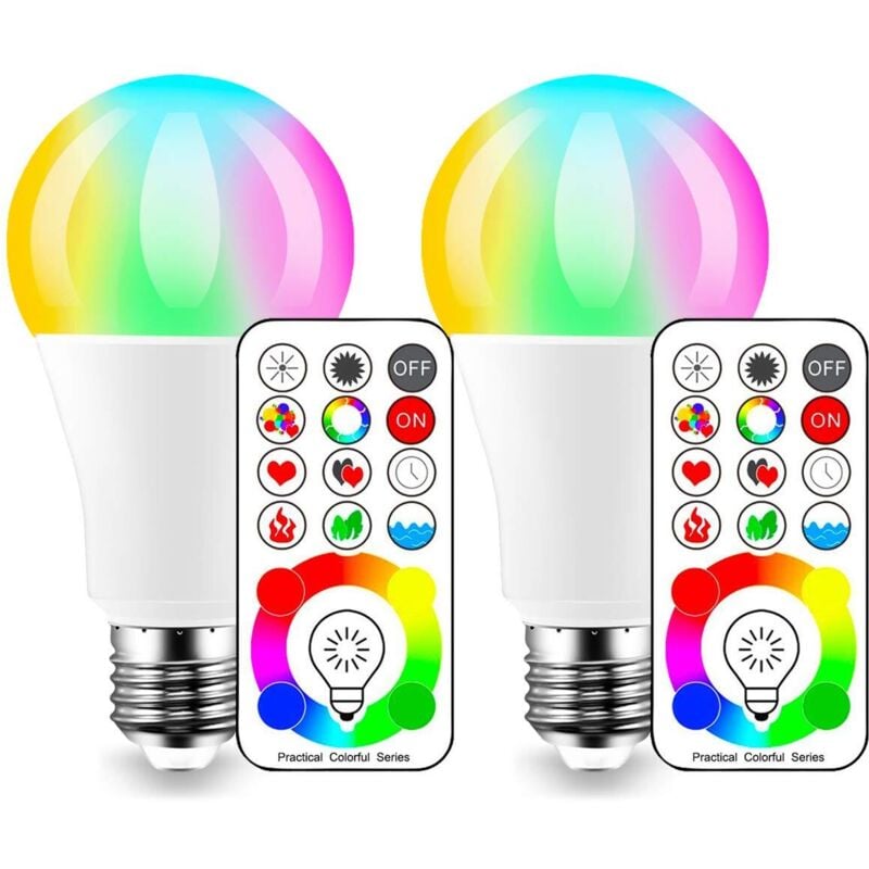 2 A19 RGB-LED-Farbwechsellampen in kunststoffbeschichtetem Aluminium, fernsteuerbare Stimmungslampen, smarte Lampen, 10 W RGB + Weiß