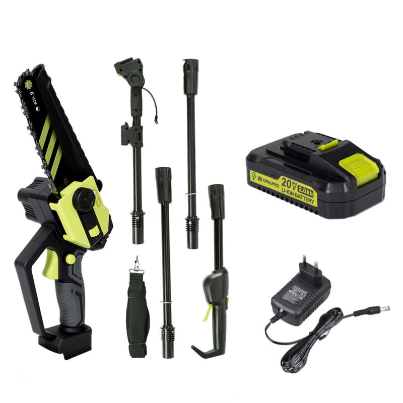 2-in-1 6 Zoll Teleskop-Kettensäge & Mini-Kettensäge, bürstenloser Akku-Trimmer mit 1 Akkus, bürstenloser Motor, Verlängerung bis zu 2 m