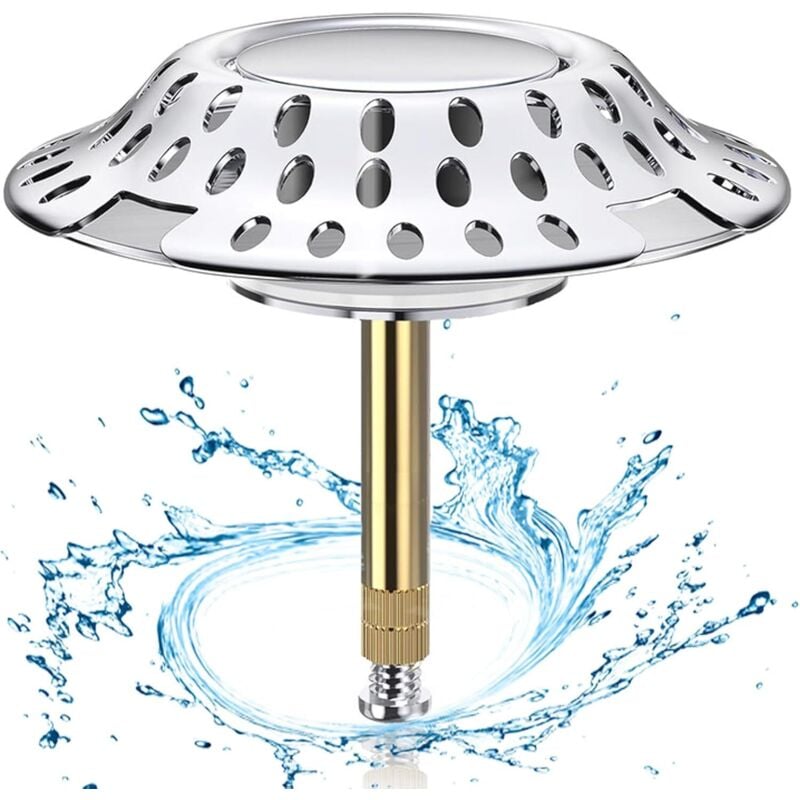 2-in-1 Badewannenstöpsel, Ø 72 mm Abflussstopfen Badewanne,Stöpsel Badewanne Chrom aus Messing mit Doppel Dichtung Filtrierung Gestaltung