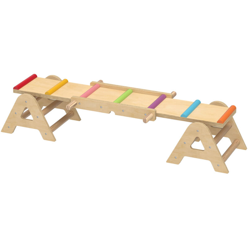 2 In 1 Balance Wippe Kinder, Schwebebalken aus Holz, Wippe Schaukelwippe Garten, Balance Board 133 x 38 x 24 cm