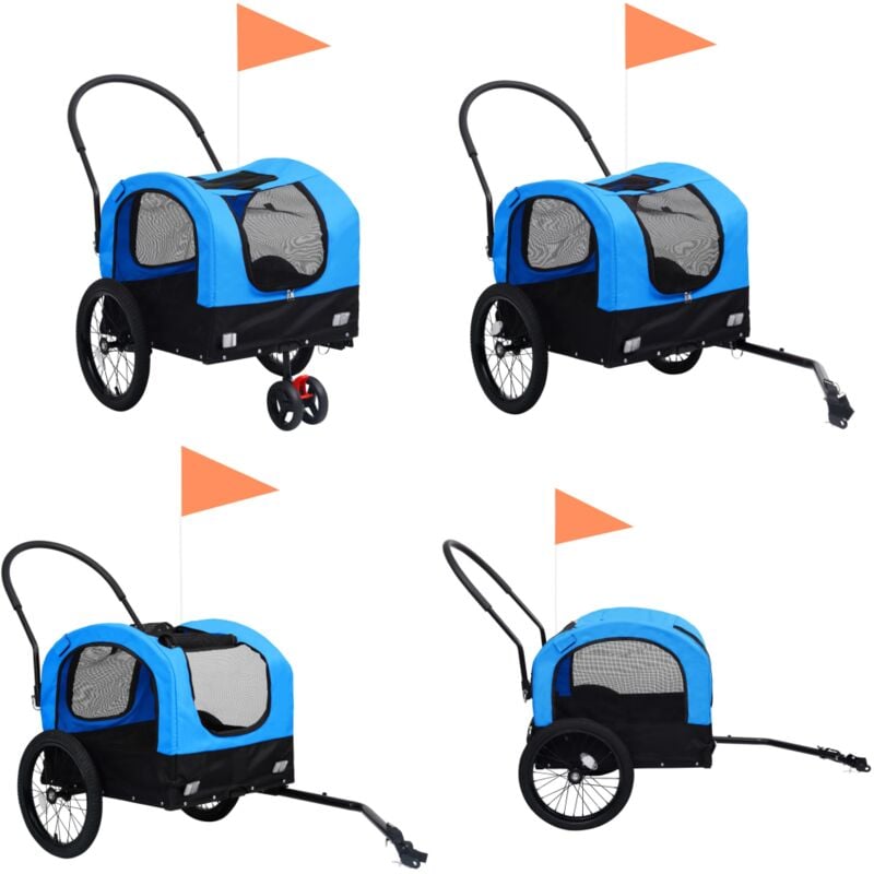 2-in-1 Fahrradanhänger für Hunde und Buggy Blau und Schwarz - Fahrradanhänger Haustiere - Haustier-Fahrradanhänger - Home & Living - Blau