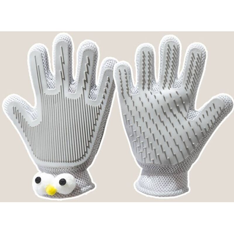 2-in-1 Haustierpflegehandschuhe (für Hunde, Katzen, Pferde und Kaninchen) - Effektive Katzenpflegehandschuhe, Bade- und Massagegeräte (1 Stück, grau)