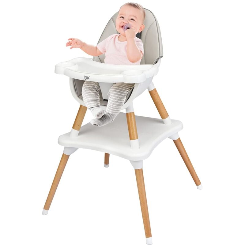 GOPLUS 2 in 1 Hochstuhl Baby, Baby-Fütterungsstuhl mit Verstellbarem und Abnehmbarem Tablett, Babystuhl mit 5-Punkt Gurt, Geeignet für Baby von 6