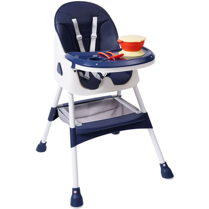 2-in-1 Hochstuhl, Baby Hochstuhl, Klappbar Kinderhochstuhl, Hochstuhl ab 6 Monaten, mit Fußstütze,Sicherheitsgurte,Doppeltablett, Höhe verstellbar