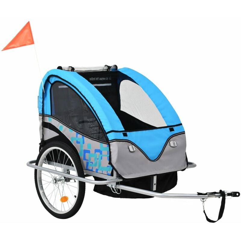 2-in-1 Fahrradanhänger und Kinderwagen Blau und Grau - Vidaxl