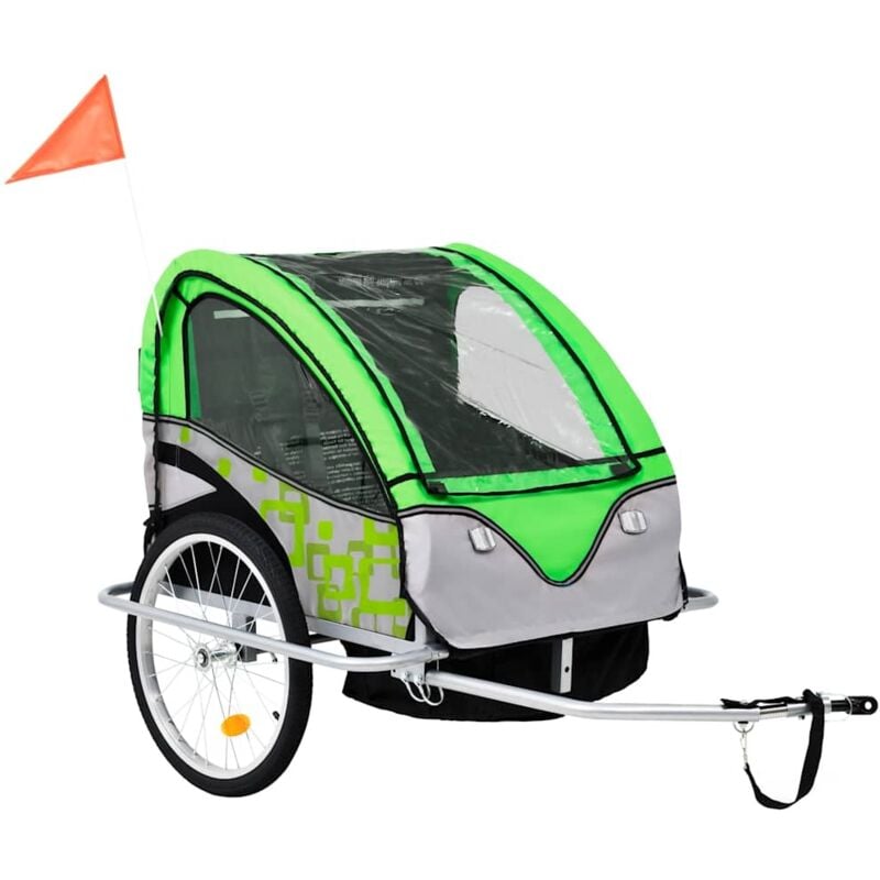 2-in-1 Fahrradanhänger und Kinderwagen Grün und Grau vidaXL