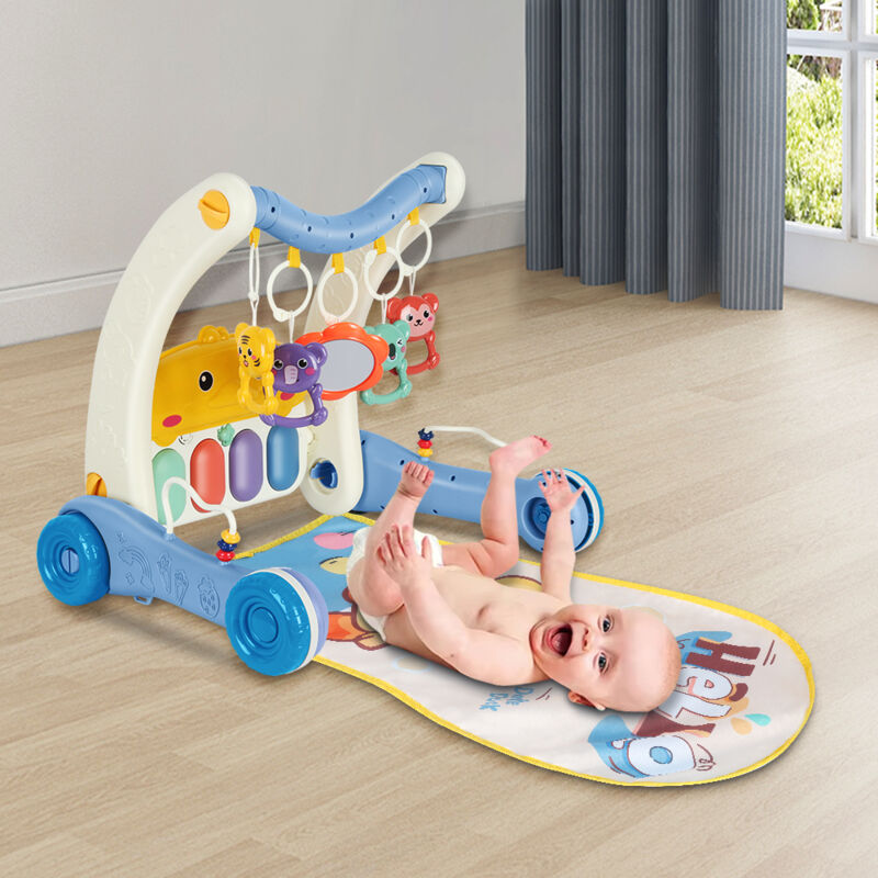 Skecten - 2 in 1 Lauflernhilfe Lauflernwagen Spielmatte mit Spielbogen und Musik Lernspielzeug für Baby Blau