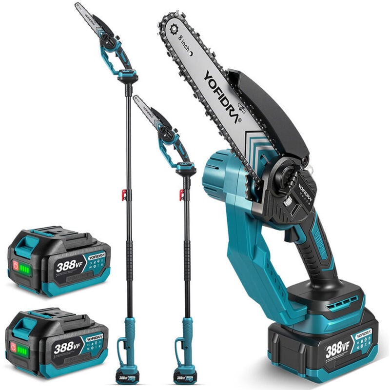 2-in-1 Teleskop-Kettensäge 8 Zoll, Astschneider teleskopierbar von 100 bis 170 cm, Hochentaster-Kettensäge, mit 2 Akkus à 4000 mAh, Hochentaster für