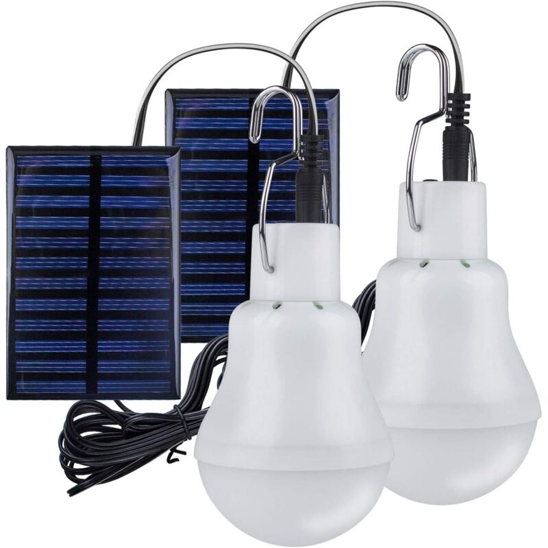 2 tragbare Solar-Campingleuchten, LED-Solarbirne, Solar-Notlampe, Gartenleuchte, Laterne, Solarbeleuchtung mit Panel-Hakenbirne für Camping, Angeln,