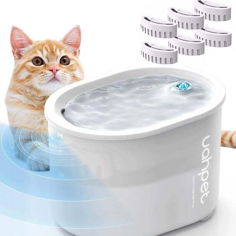 2-Liter-Katzenbrunnen, superleiser Trinkbrunnen mit LED-Beleuchtung, mehrfacher Filterung, drei Wasserdurchflussmodi, 150-Tage-Trockenlaufschutz