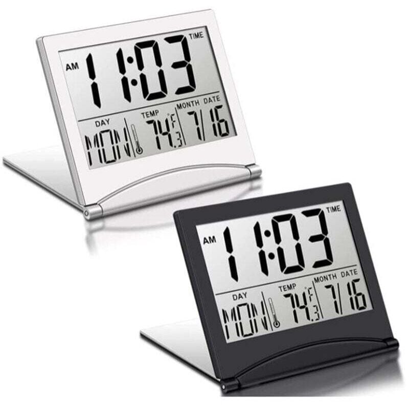 2 Pcs Digital Reise Wecker Faltbare LCD Uhr mit Kalender Temperatur Snooze Modus Display Tragbare Schreibtisch