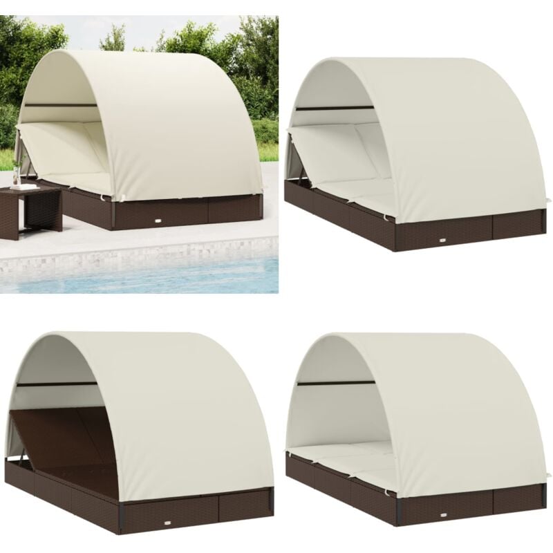 Vidaxl - 2-Personen-Sonnenliege mit Dach Braun 211x112x140 Poly Rattan - Sonnenliege - Gartenmöbel - Loungemöbel - Outdoor Möbel - Pool Accessoire