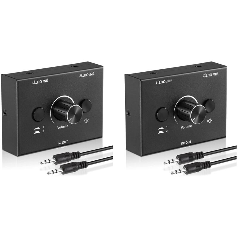 2 Satz 3,5-mm-Audio-Umschalter, Audio-Splitter-Umschalter mit 2 Eingängen, 1 Ausgang/1 Eingang und 2 Ausgängen, Audio-Umschalterbox,