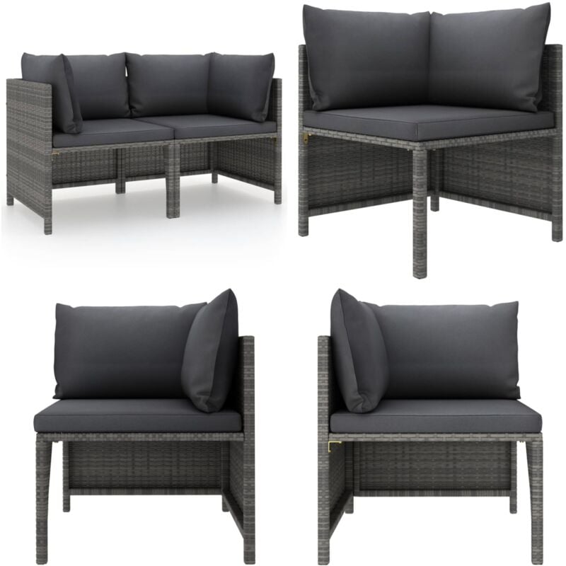 2-Sitzer-Gartensofa mit Polstern Grau Poly Rattan - Outdoor Möbel - Gartenmöbel - Eckbank - Lounge Set - Rattan Gartenmöbel - Home & Living