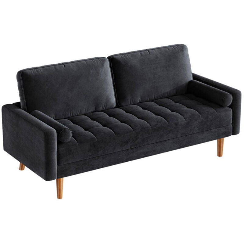 2-Sitzer-Sofa aus Samt mit 2 Kissen, Loveseat-Sofa mit gerollten Armlehnen, gerades Sofa mit Armlehnen, 148 x 78 x 85 cm, Schwarz