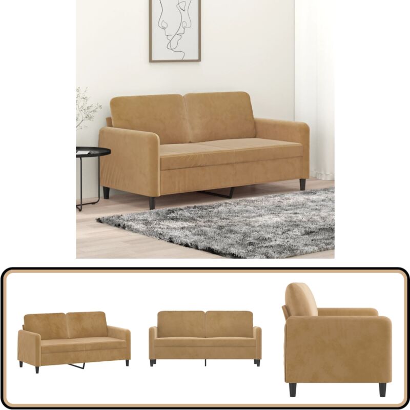 2-Sitzer-Sofa Braun 140 cm Samt - Samtsofa - Wohnzimmersofa - 2er Sofa - Braunes Sofa - Couchtisch