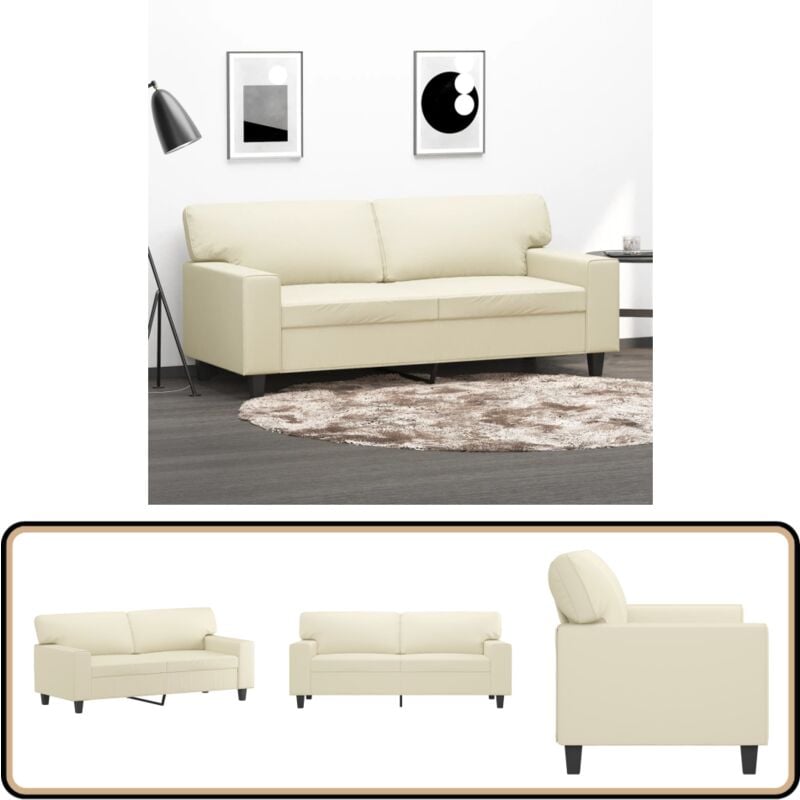2-Sitzer-Sofa Creme 140 cm Kunstleder - Couch - 2-Sitzer Sofa - Wohncouch - Creme Sofa - Lederlook Sofa
