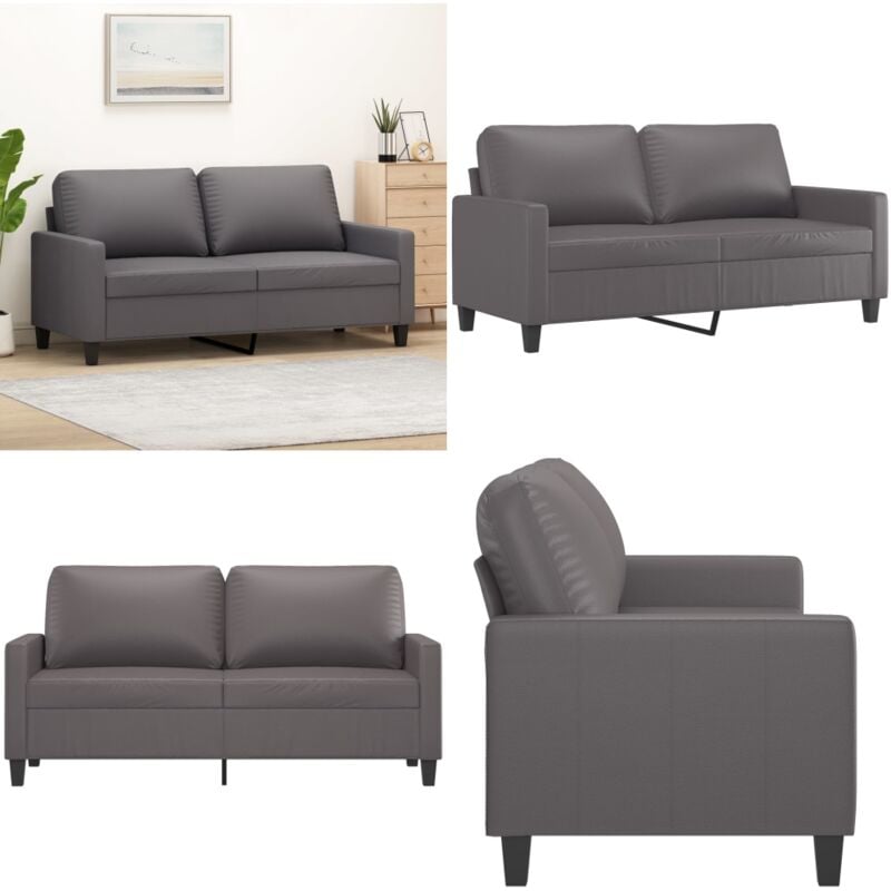 2-Sitzer-Sofa Grau 140 cm Kunstleder - Couch - 2-Sitzer Sofa - Ledercouch - Wohnzimmersofa - Grau Sofa - Home & Living