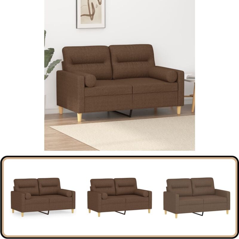 2-Sitzer-Sofa mit Zierkissen Braun 120 cm Stoff - 2-Sitzer-Sofa - Couch - Wohnzimmersofa - Braunes Sofa - Lederlook Sofa