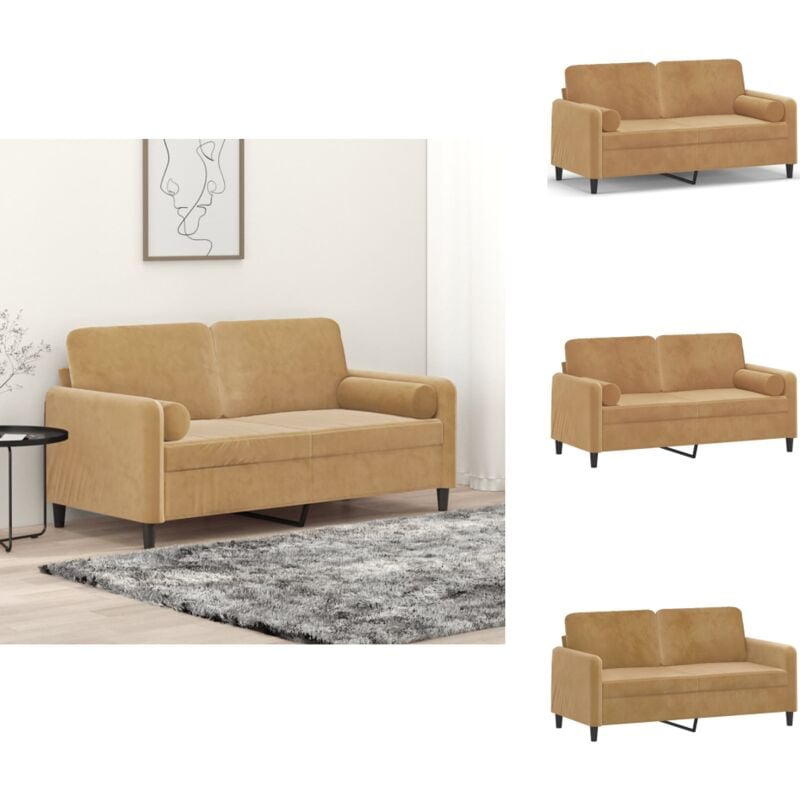 2-Sitzer-Sofa mit Zierkissen Braun 140 cm Samt - Samtsofa - Wohnlandschaft - 2er Sofa - Braunes Sofa - Gemütliches Sofa